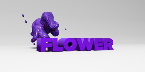 FLOWER -  color type on white studiobackground with design element - 3D rendered royalty free stock picture. This image can be used for an online website banner ad or a print postcard.