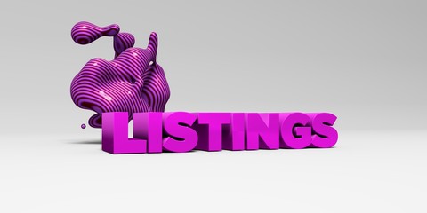 LISTINGS -  color type on white studiobackground with design element - 3D rendered royalty free stock picture. This image can be used for an online website banner ad or a print postcard.