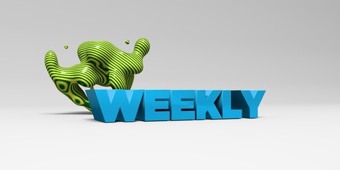 WEEKLY -  color type on white studiobackground with design element - 3D rendered royalty free stock picture. This image can be used for an online website banner ad or a print postcard.