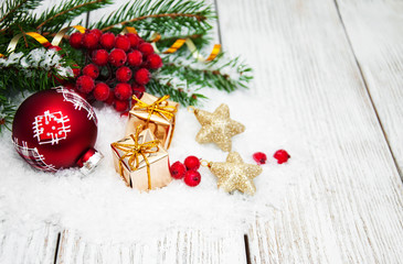 christmas decorations in snow