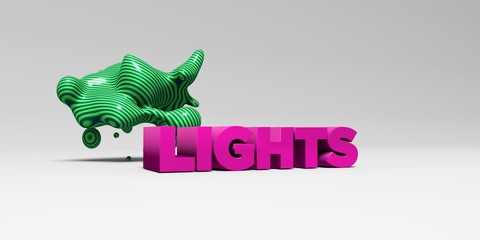 LIGHTS -  color type on white studiobackground with design element - 3D rendered royalty free stock picture. This image can be used for an online website banner ad or a print postcard.