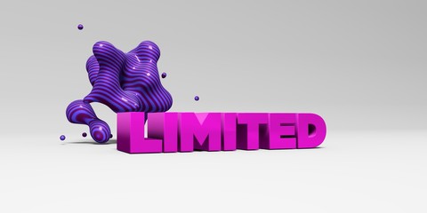 LIMITED -  color type on white studiobackground with design element - 3D rendered royalty free stock picture. This image can be used for an online website banner ad or a print postcard.