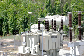 Transformer substation in the forest.