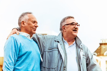 Senior friends enjoying outside