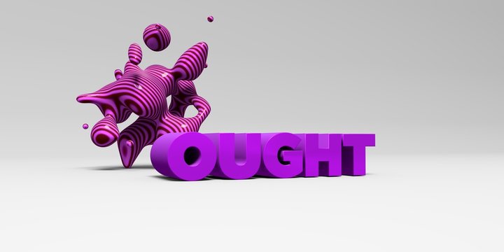 OUGHT -  color type on white studiobackground with design element - 3D rendered royalty free stock picture. This image can be used for an online website banner ad or a print postcard.