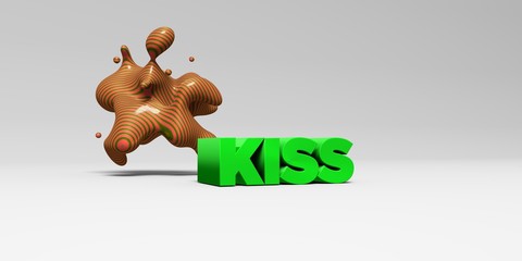 KISS -  color type on white studiobackground with design element - 3D rendered royalty free stock picture. This image can be used for an online website banner ad or a print postcard.