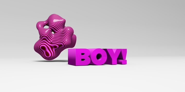 BOY! -  color type on white studiobackground with design element - 3D rendered royalty free stock picture. This image can be used for an online website banner ad or a print postcard.