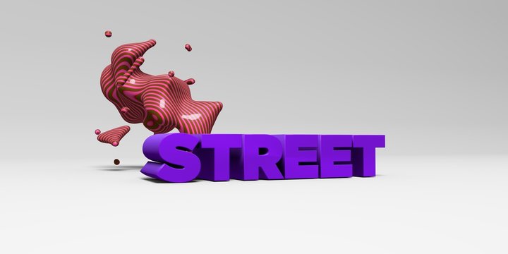 STREET -  color type on white studiobackground with design element - 3D rendered royalty free stock picture. This image can be used for an online website banner ad or a print postcard.