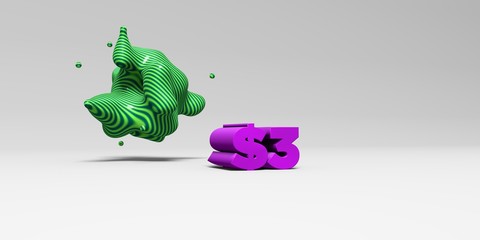 $3 -  color type on white studiobackground with design element - 3D rendered royalty free stock picture. This image can be used for an online website banner ad or a print postcard.