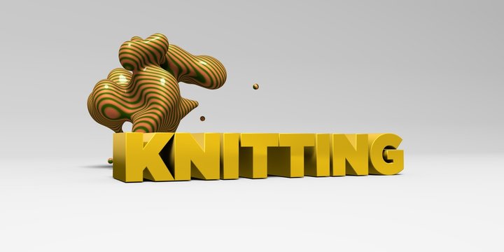 KNITTING -  color type on white studiobackground with design element - 3D rendered royalty free stock picture. This image can be used for an online website banner ad or a print postcard.
