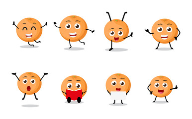 Naklejka premium set of funny orange fruit character cartoon