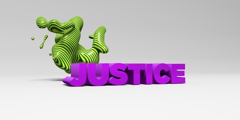JUSTICE -  color type on white studiobackground with design element - 3D rendered royalty free stock picture. This image can be used for an online website banner ad or a print postcard.