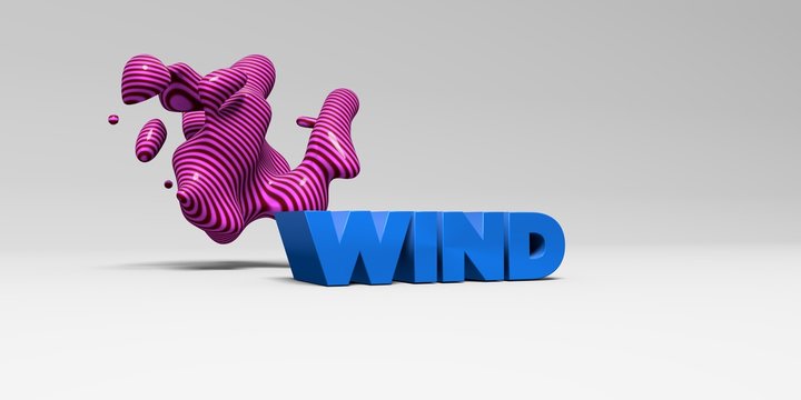 WIND -  color type on white studiobackground with design element - 3D rendered royalty free stock picture. This image can be used for an online website banner ad or a print postcard.