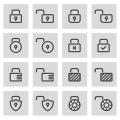 Vector black line locks icons set