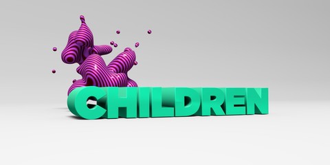 CHILDREN -  color type on white studiobackground with design element - 3D rendered royalty free stock picture. This image can be used for an online website banner ad or a print postcard.