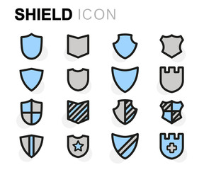 Vector flat line shield icons set