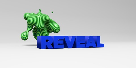 REVEAL -  color type on white studiobackground with design element - 3D rendered royalty free stock picture. This image can be used for an online website banner ad or a print postcard.