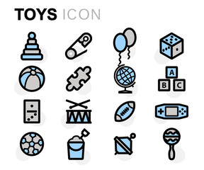 Obraz premium Vector flat line toys icons set