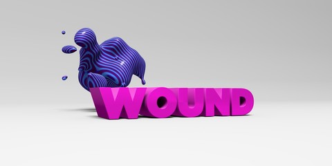 WOUND -  color type on white studiobackground with design element - 3D rendered royalty free stock picture. This image can be used for an online website banner ad or a print postcard.