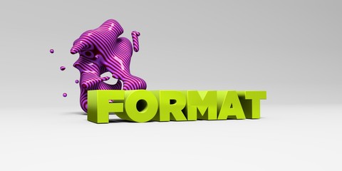 FORMAT -  color type on white studiobackground with design element - 3D rendered royalty free stock picture. This image can be used for an online website banner ad or a print postcard.