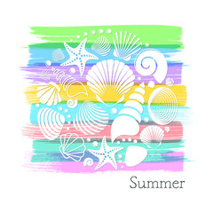 Fototapeta na wymiar Summer card with white sea shells