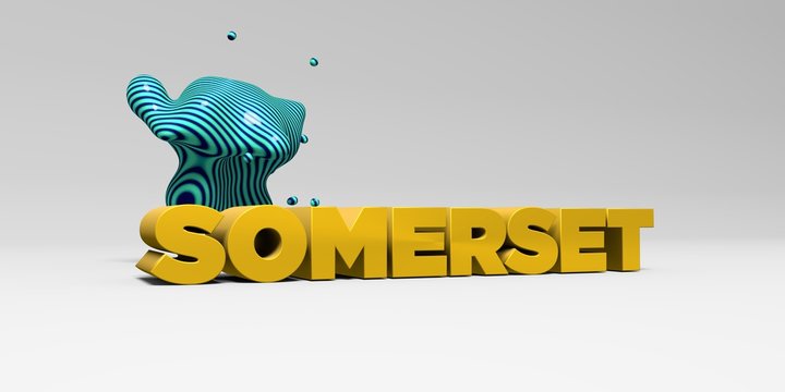 SOMERSET -  color type on white studiobackground with design element - 3D rendered royalty free stock picture. This image can be used for an online website banner ad or a print postcard.