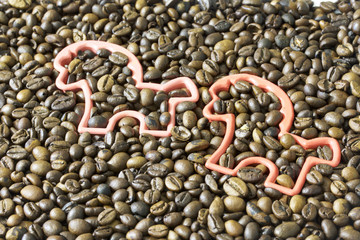 Roasted grains of black coffee.