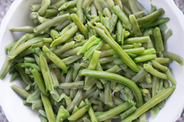 boiled french beans. Flat lay