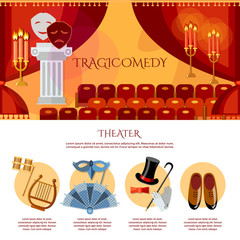 Theater infographics comedy and tragedy masks theater stage