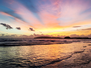 Fototapeta na wymiar Colorful sunset at the famous beach Ao Nang, Krabi,Thailand