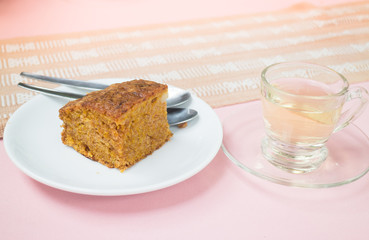 Hot tea and carrot cake