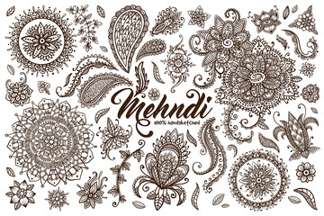 Hand drawn set of mehndi design templates