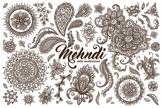 Hand drawn set of mehndi design templates