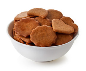 Bowl of christmas cookies isolated on white