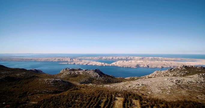 Aerial, Hills, Landscape And Bay At Karlobag, Croatia - Graded and stabilized version..Watch also for the native material, straight out of the camera.