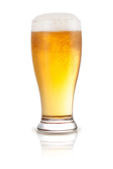 Fresh beer in a glass isolated on a white background