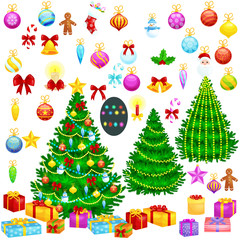 holiday christmas tree isolated decoration for celebrate xmass with ball gold bells candles stars lights candy and gingerbread men
