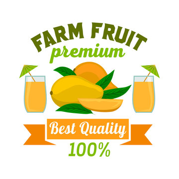 Mango. Premium exotic tropical fruit juice emblem