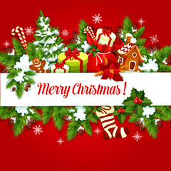 Fototapeta na wymiar Christmas tree with gift greeting card design