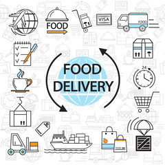 food delivery line icons