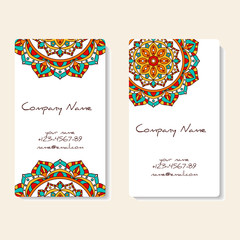 Business cards with hand drawn round ornament / Mandala style