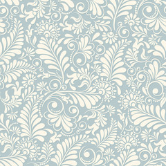 Seamless background of light beige and blue color in the style of Damascus - 126076418