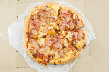 Delicious pizza with cheese.