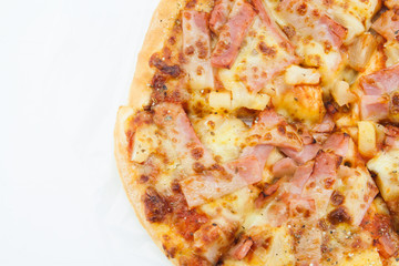 Delicious pizza with cheese  isolated on white.