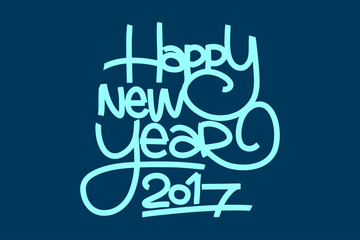Happy New Year 2017 hand-lettering text isolated on a blue background. Handmade calligraphy. Vector illustration