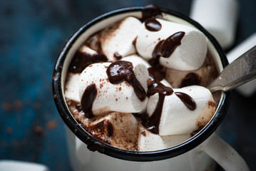Chocolate with marshmallow in the mug.