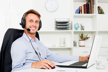 Man talking using hands-free set