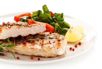 Grilled steaks and vegetables 