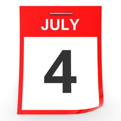 Fototapeta premium July 4. Calendar on white background.