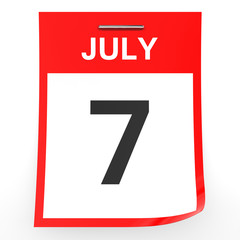 July 7. Calendar on white background.